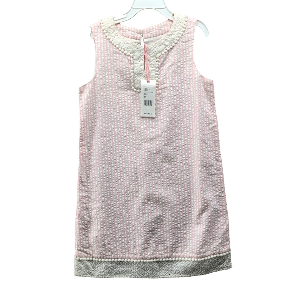 NWT Vineyard Vines Seersucker Shift Dress Girls 7 Pink Hibiscus Sleeveless